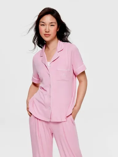 Dusty Rose Bamboo Rib Short Sleeve Shirt
