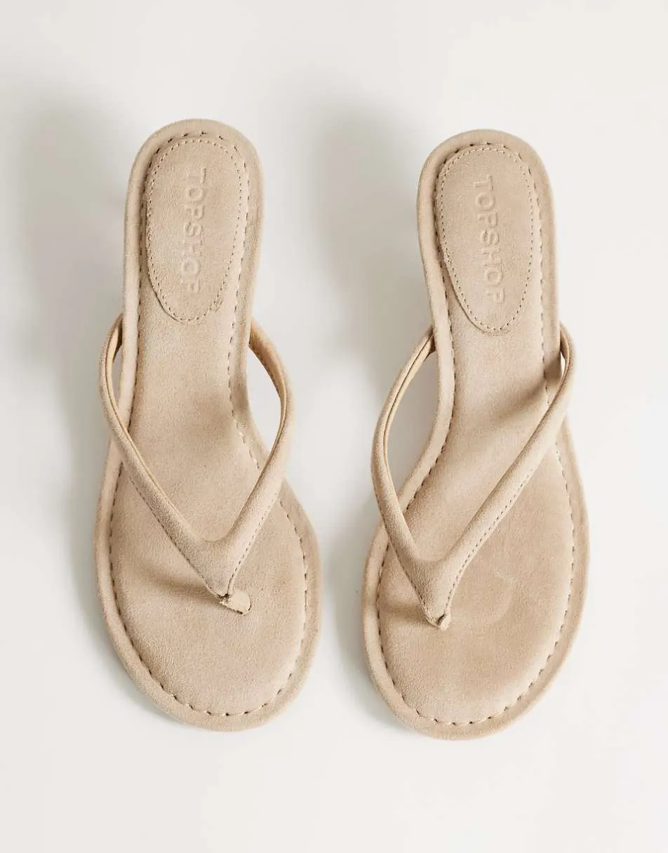 Topshop Axel toe thong mid heel sandal in camel