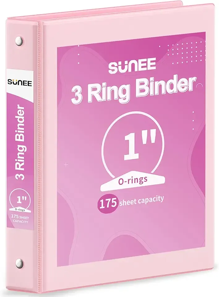 SUNEE Binder 3 Ring 1 Inch 1 Pack, Clear View 1" Binder Three Ring PVC-Free (Fit 8.5x11 Inches) for School or Office Supplies, Pink