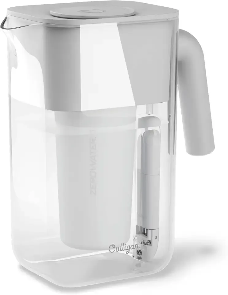 Culligan with ZeroWater Technology 10-Cup Water Filter Pitcher – Includes 5-Stage Advanced Water Filter, IAPMO Certified to Reduce Lead, Total PFAS (Forever Chemicals), Mercury, Fluoride, and Chlorine