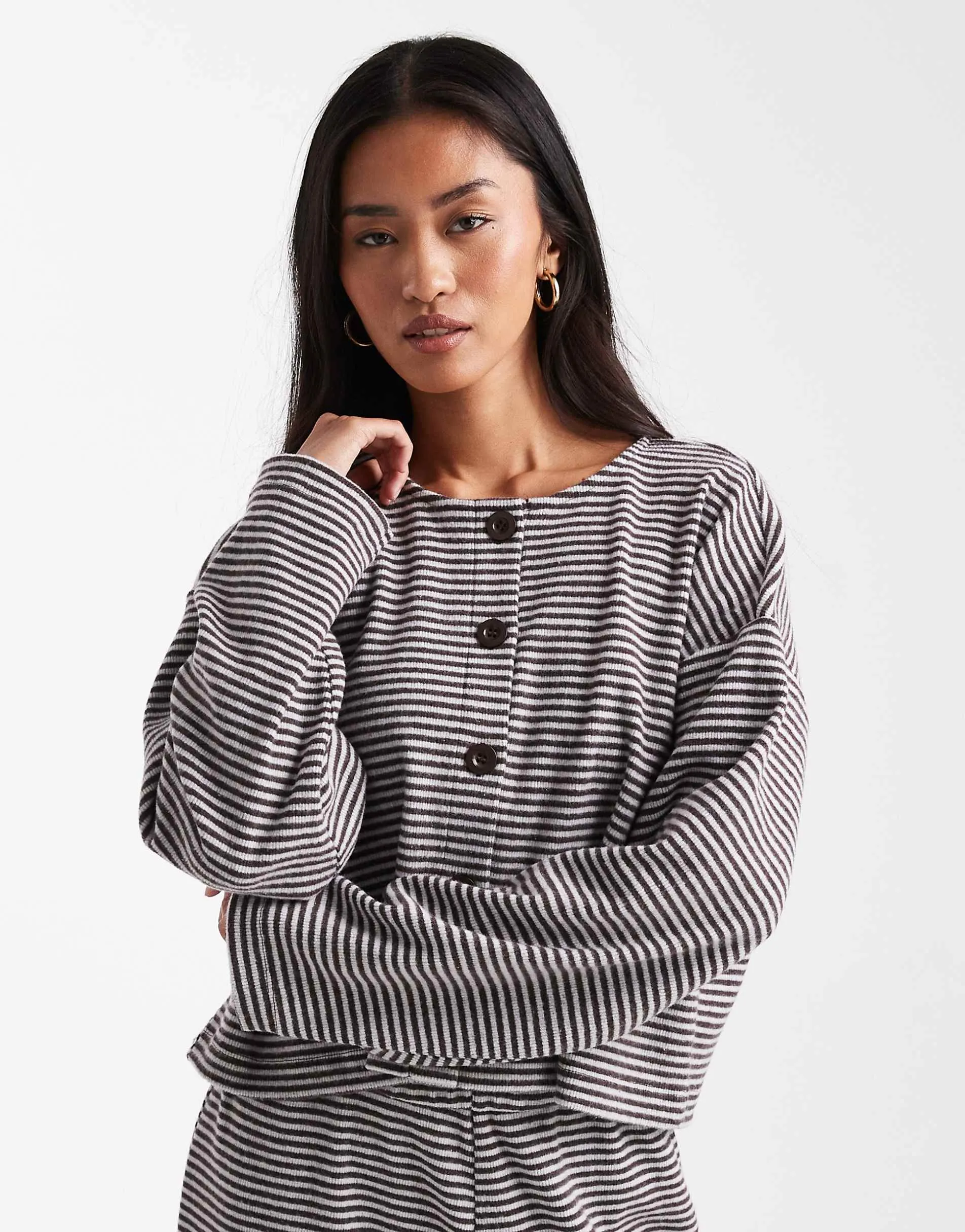 Miss Selfridge stripe brushed rib cardigan co-ord