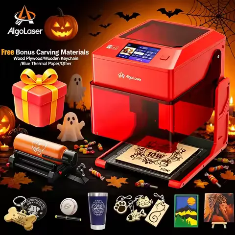 AlgoLaser PIXI Laser Engraver With RR3 Electric Rotary Roller Kit, 360° Cylindrical Engraving, 3W/5W/10W Diode Laser Cutter, Enclosed Desktop Engraving Machine For Tumbler Glass Cup DIY Gift Making