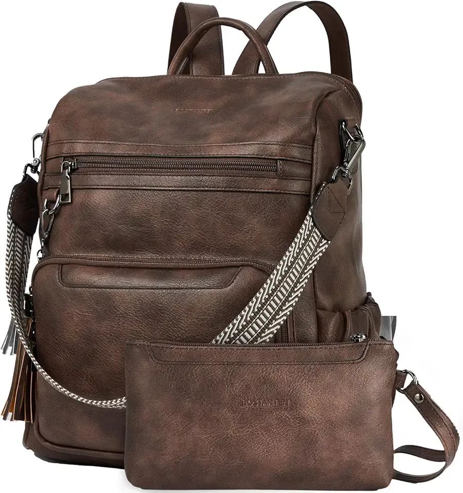 Womens Backpack Purse Leather Travel Backpack Fashion Designer Ladies Shoulder Bags with Wristlet