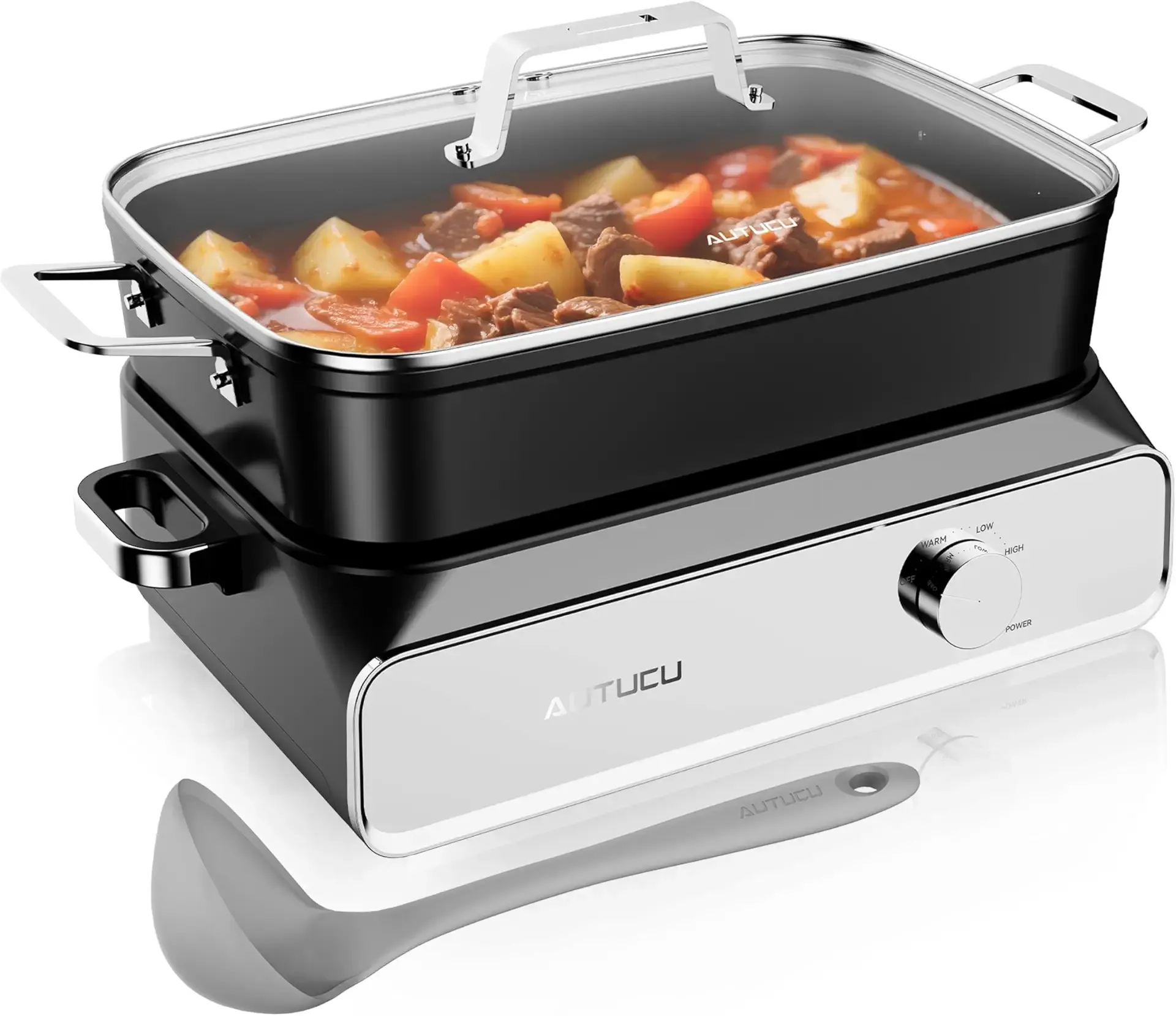 Slow Cooker 10-Quart - PFOA-Free Ceramic Coating, Oven Safe to 450°F | Keep Warm Function for Large Family Gatherings (Includes Silicone Spoon)