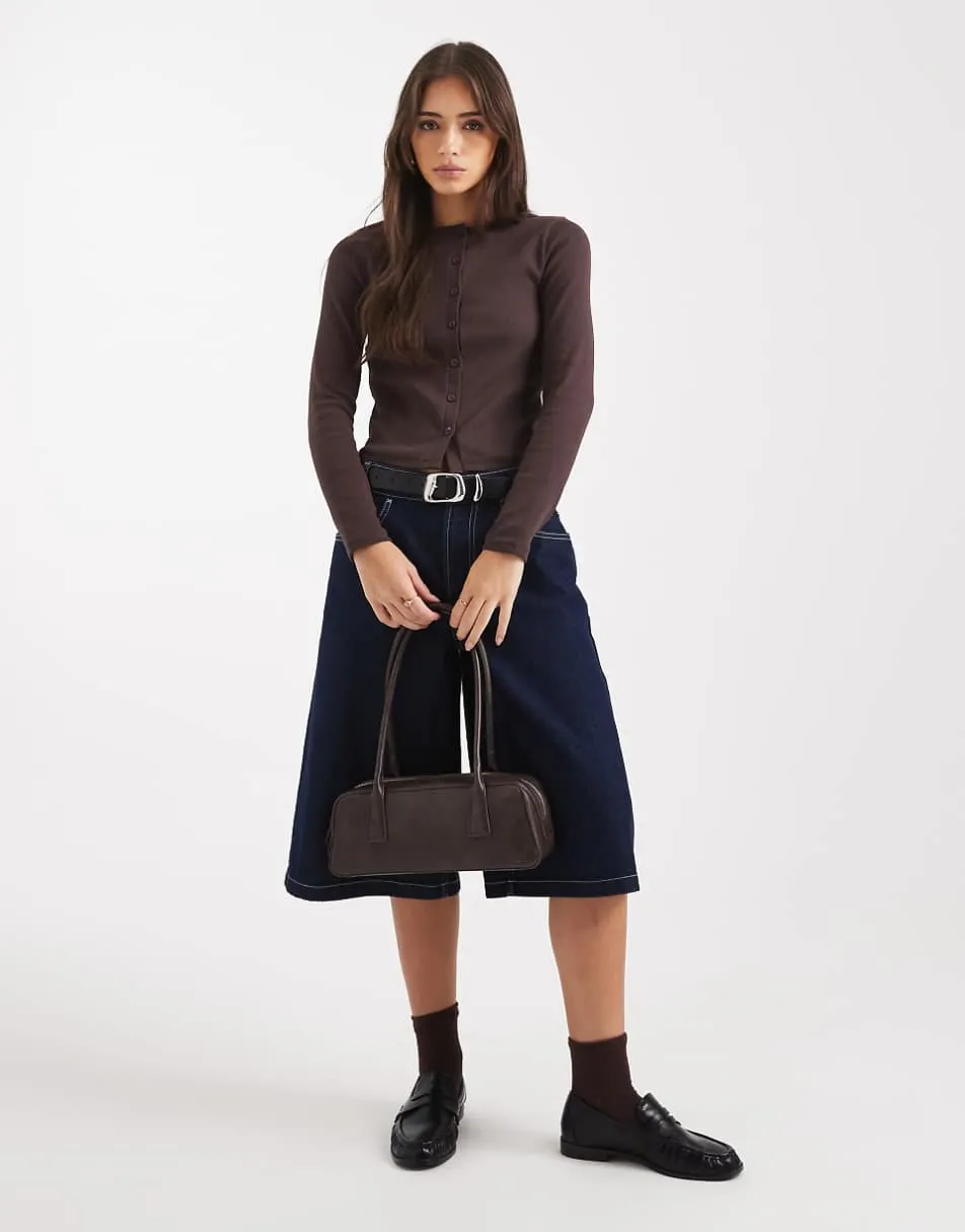 New Look crew neck cardigan in brown