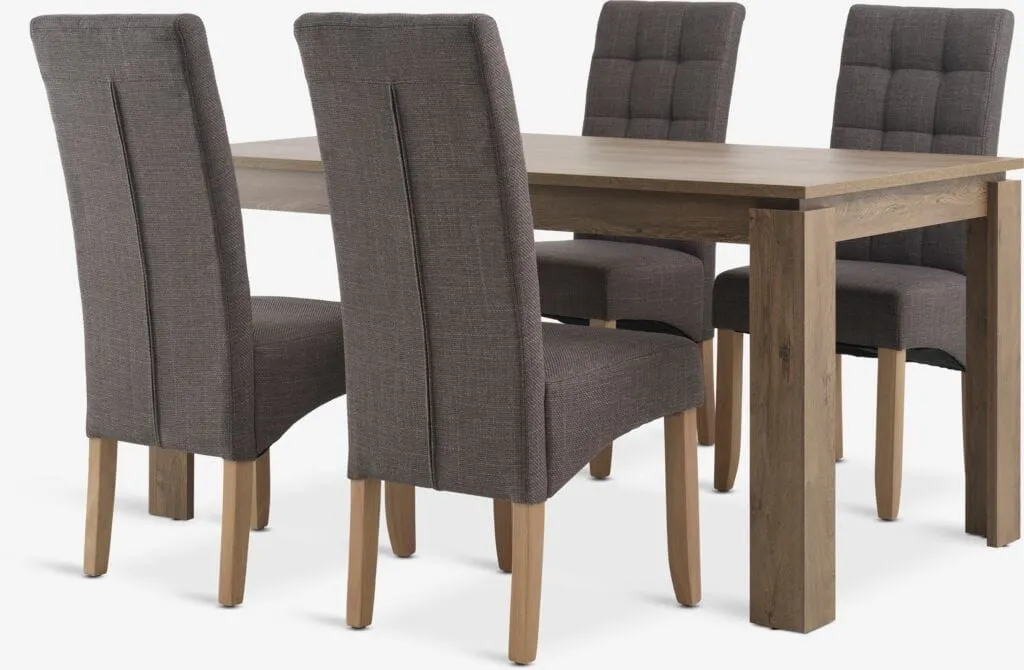 VEDDE Tavolo L160 rovere scuro selvatico + 4 BJERREBY grigio
