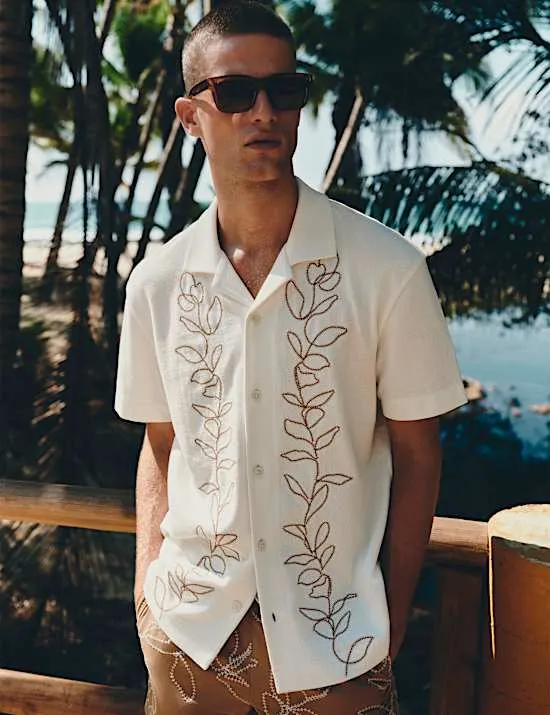 Pure Cotton Embroidered Short Sleeve Shirt
