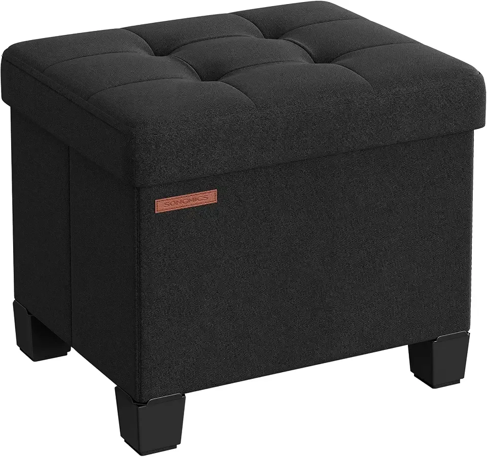 Storage Ottoman, Small Foot Rest, 15.7 x 12.6 x 13.2 Inches | Foot Stool with Legs, Load up to 661.4 lb, for Living Room, Bedroom, Dorm, Ink Black, Melisa Collection ULSF012B01