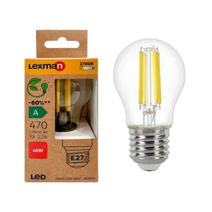 Lampadina LED filamento, E27 sferico, trasparente, 2.2W= 470 LM (equiv 40 W), classe energetica A, LEXMAN