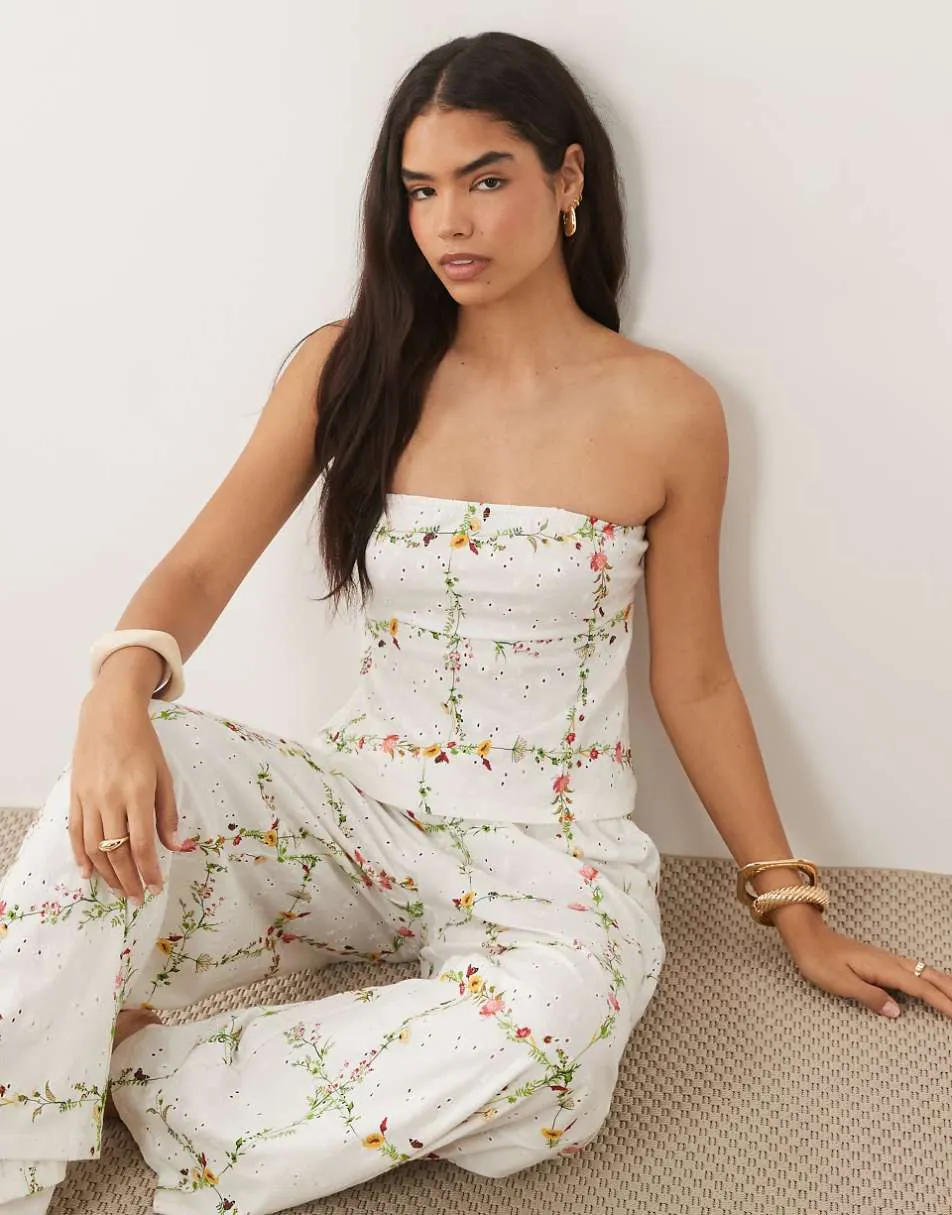 ASOS DESIGN broderie bandeau co-ord in floral print