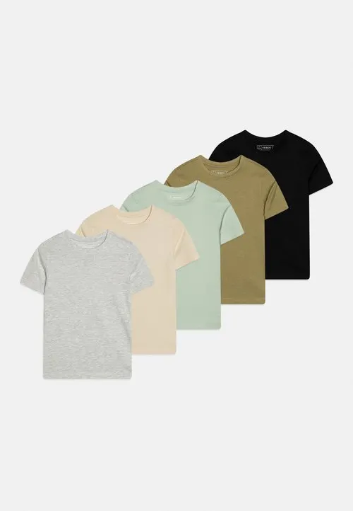 5 PACK - T-shirts - black/olive/beige