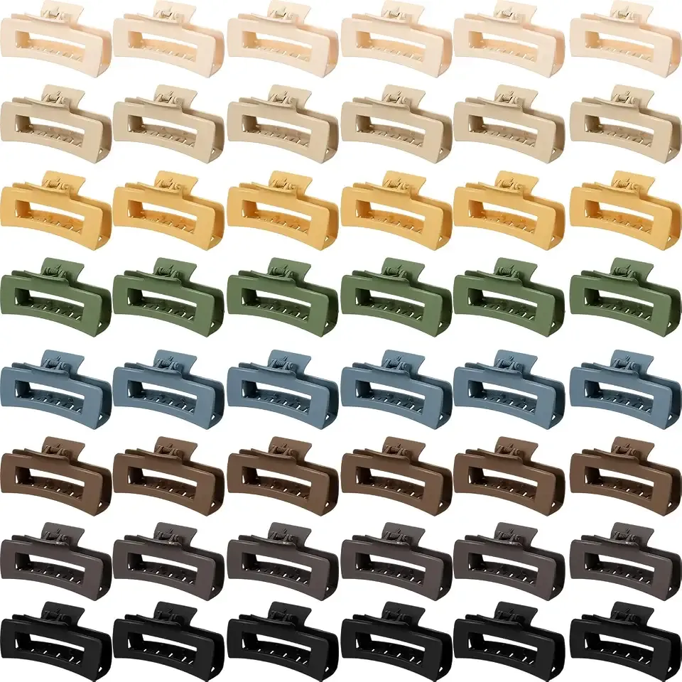 Yunlly 48 Pcs 4.1 Inch Claw Clips Bulk Large Rectangle Square Hair Claw Clips Nonslip Thick Long Hair Strong Hold Jaw for Women Girl Accessories(Multicolor)