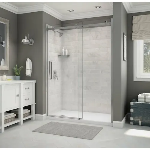 Halo 56.5 to 59 in. W x 78.75 in. H Frameless Reversible Sliding Shower Door in Chrome with 8mm Clear Tempered Glass