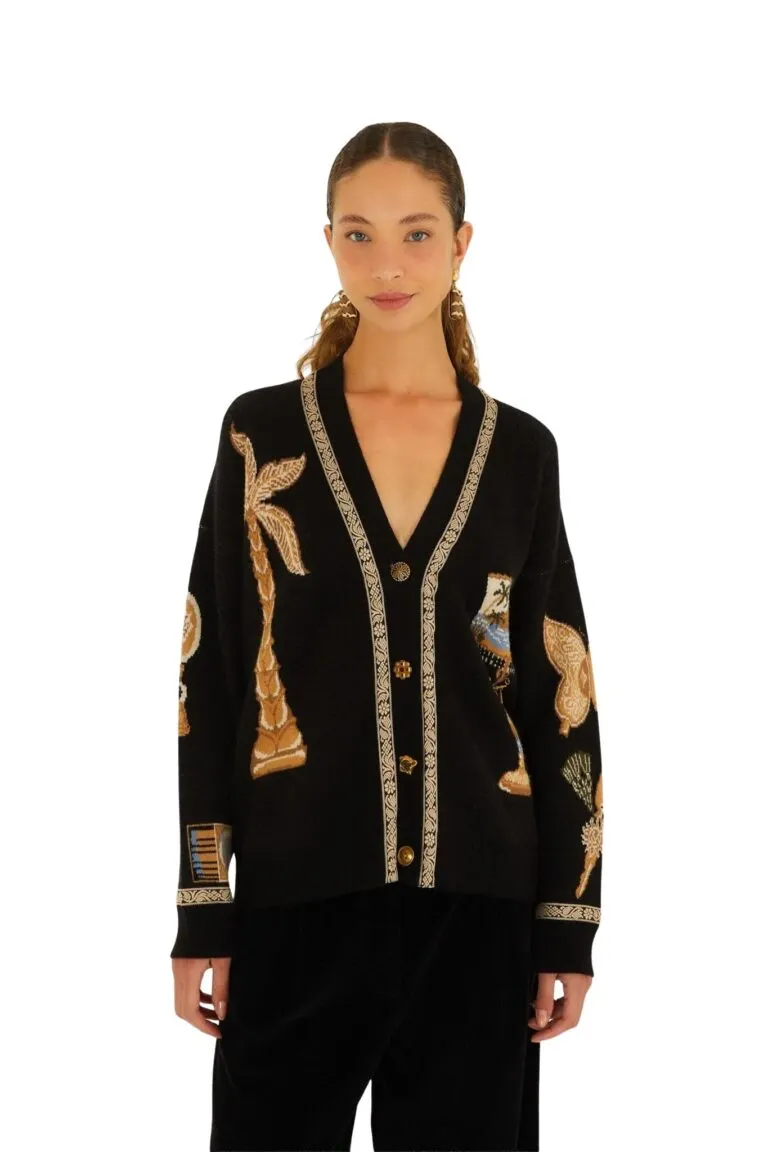 Vintage Sourvenirs Buttoned Knit Cardigan - Sort