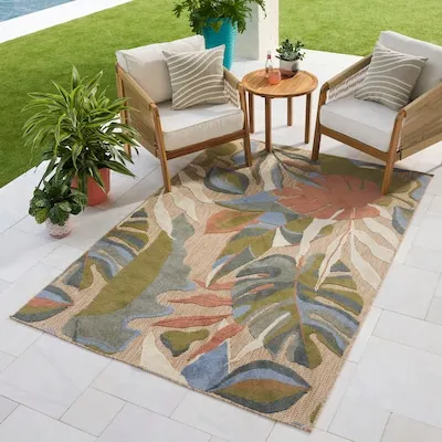 Aloha 8 x 10 (ft) Loomed Polypropylene Multicolor Rectangular Indoor/Outdoor Abstract Tropical House Washable Area rug
