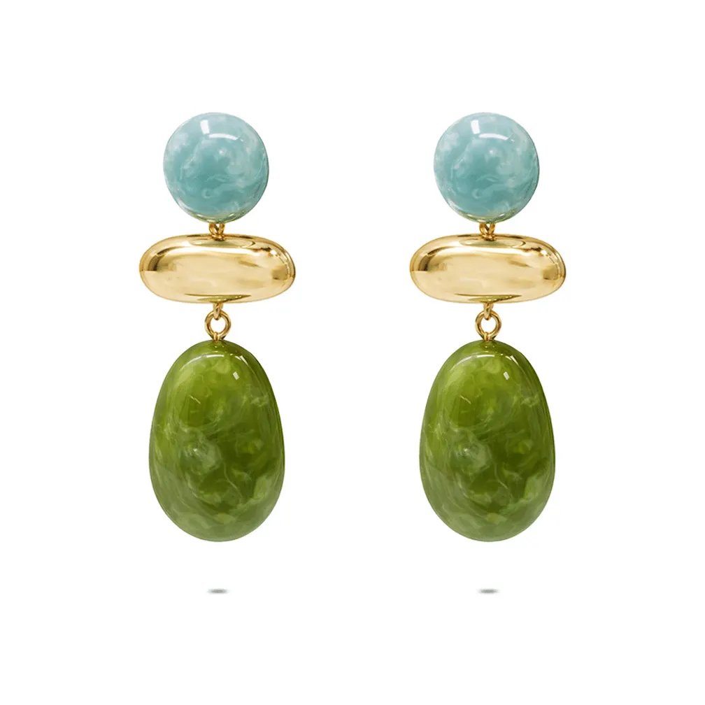 Oorbellen in edelstaal, groen en blauw