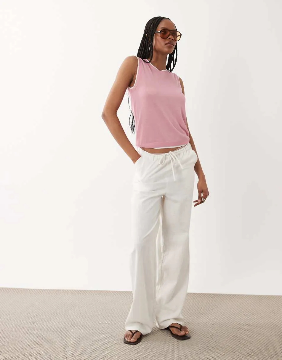 ASOS DESIGN Tall linen look pull on trousers in off white