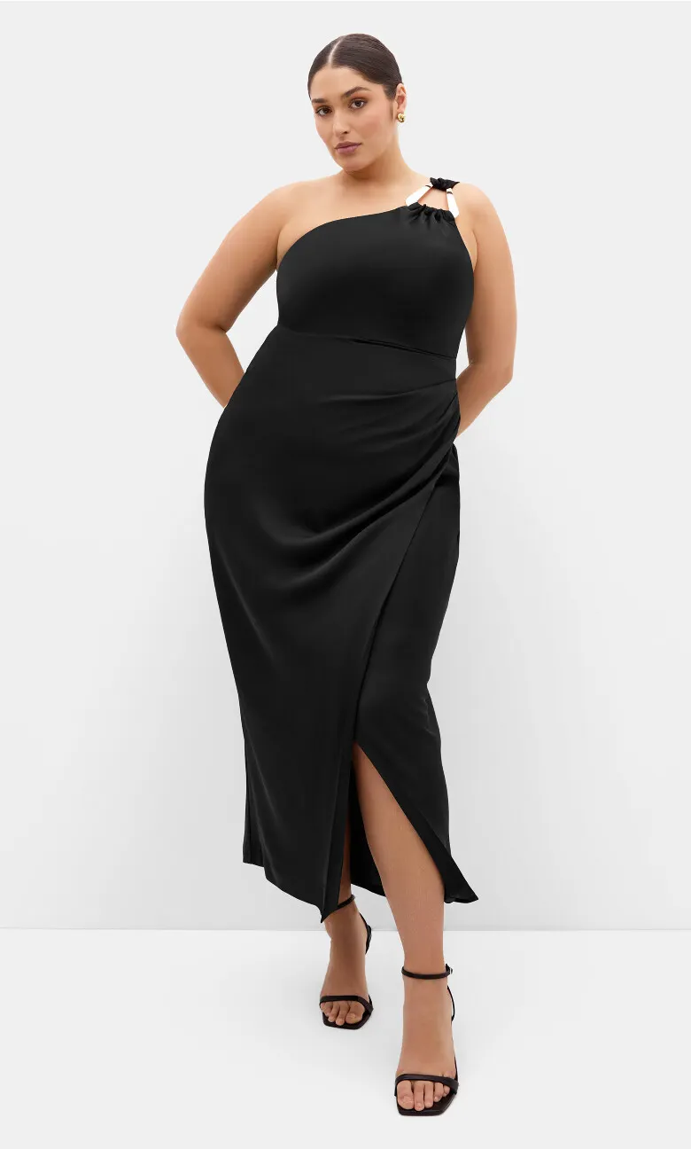Jayne One Shoulder Maxi Dress - black