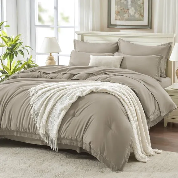 Deal, Andency King Size Comforter Sets Wheat - 7 Pieces Boho Tassel Soft Fluffy Bed in a Bag, All Season Farmhouse Down Alternative Bed Set with Comforter, Sheets, Pillowcases & Shams $54.99 Was $79.99