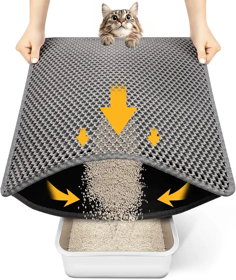 Cat Litter Mat-Litter Box Mat for Kitty, EVA Honeycomb Double Layer Design, Urine & Waterproof Scatter Control, Less Waste, Easier To Clean,Non Slip, Gray
