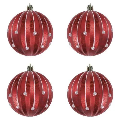 Enchanted Forest® 80mm Red Antique Ridges Shatterproof Ornaments - 4 Pack
