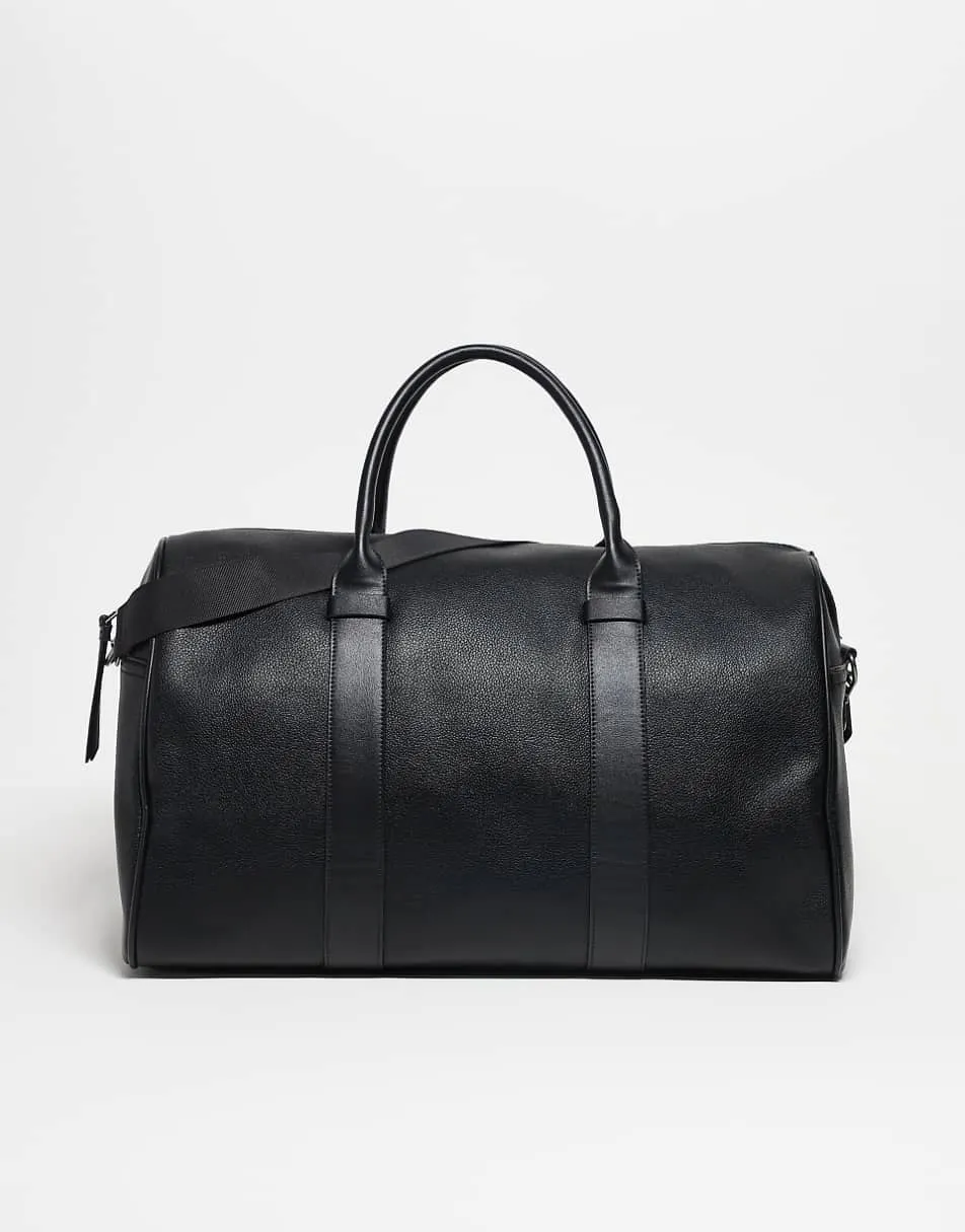 ASOS DESIGN faux leather holdall bag in black