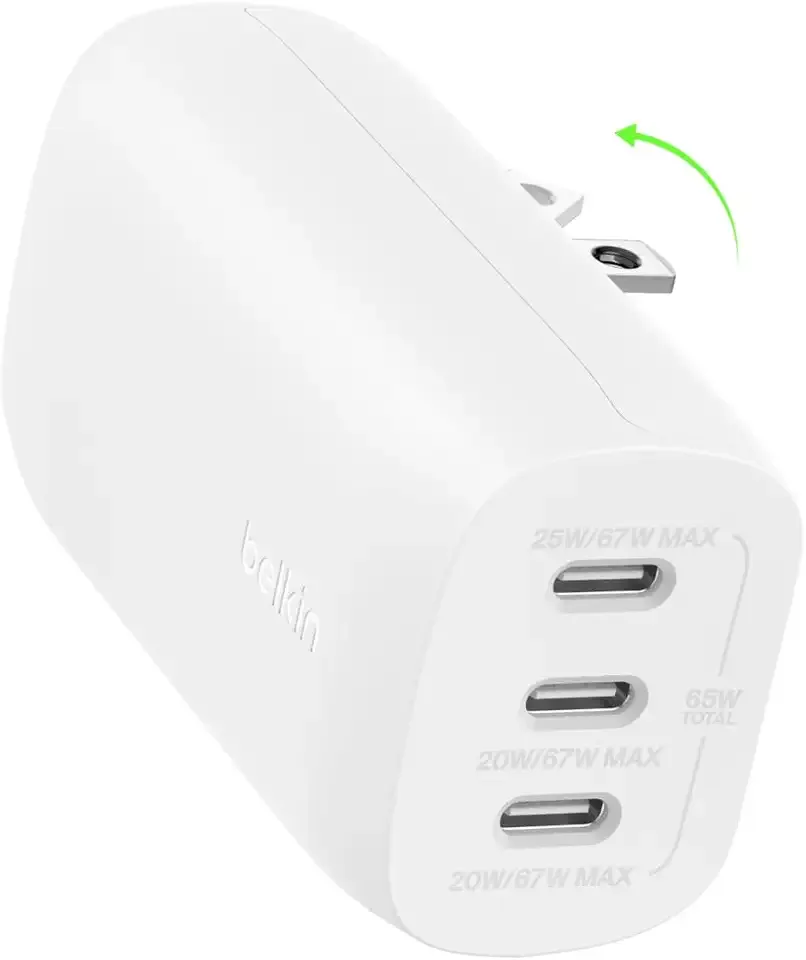 Belkin 67W 3 Port USB C Charger Block, PPS Fast Charging for MacBook | Super Fast Charging, Samsung Galaxy S25, iPhone 17, Air, Pro, Pro Max, AirPods, Apple Watch, Switch 2