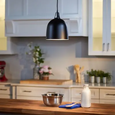 allen + roth Brawley 1 -Light Matte black Transitional Dome Mini Hanging Pendant light