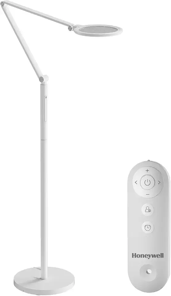 Honeywell F01 LED Floor Lamp, Dimmable Standing Light with Remote, White | Sunturalux Eye-Caring Natural Daylight, 5 Colors & 5 Brightness Levels, Tall Lamp for Home Office Living Room Bedroom