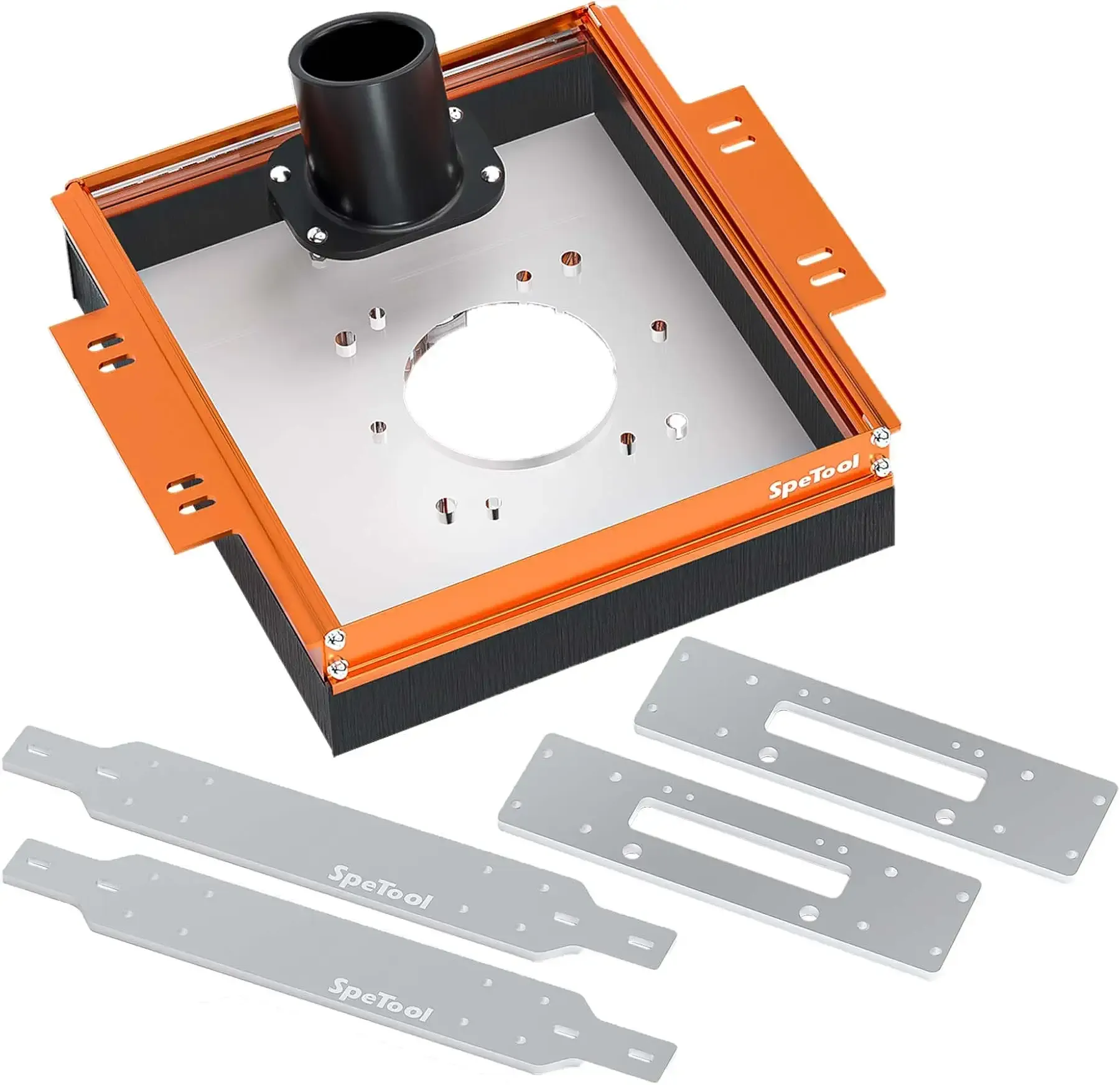 SpeTool Linear Rail Router Sled Slide Connector with Dust Collection, Fit for 20mm Linear Rails and SBR20UU & SCS20UU slide block, with Acrylic Router Plate Compatitable with Multiple Routers