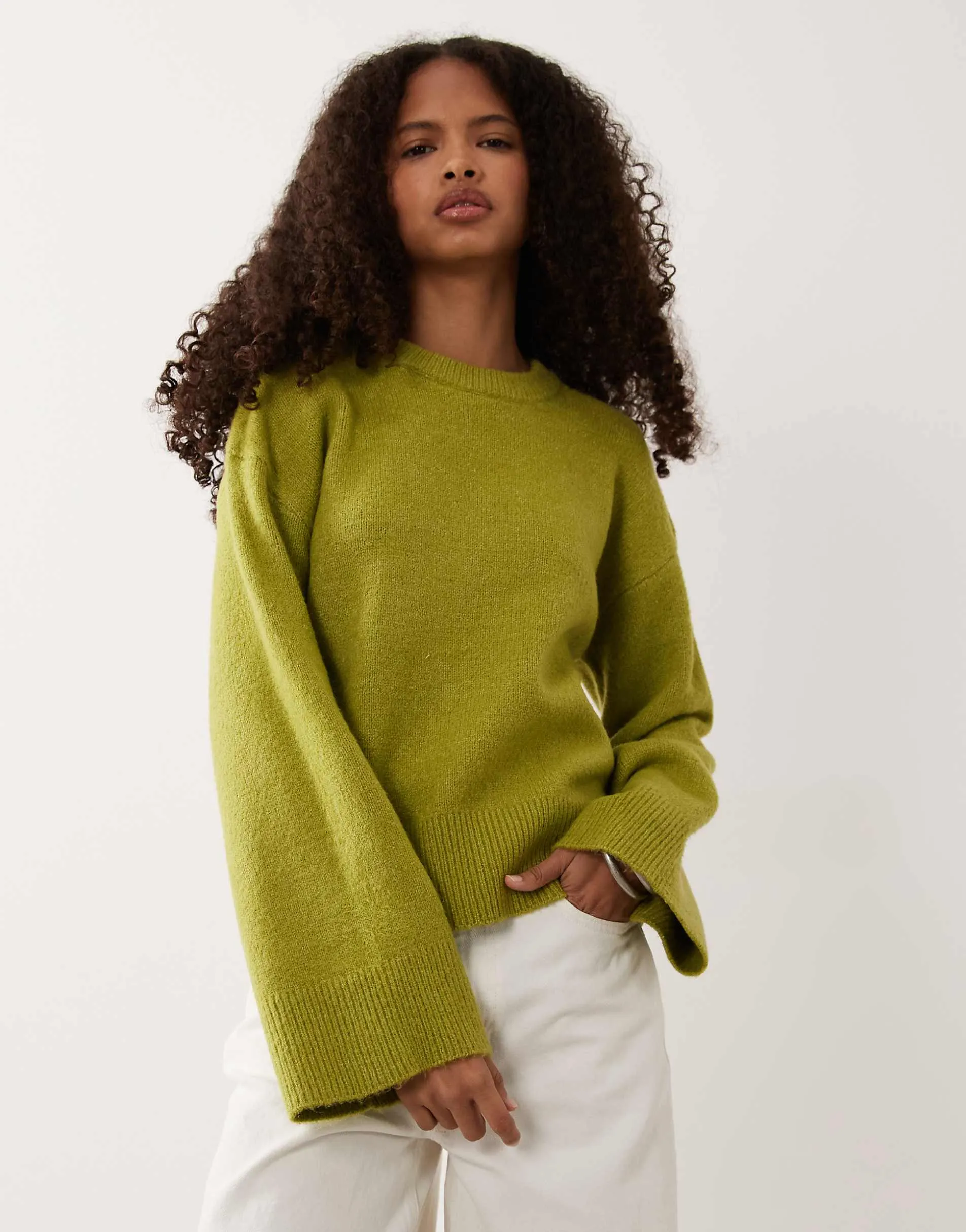 Threadbare jumper with wide cuff detail in green