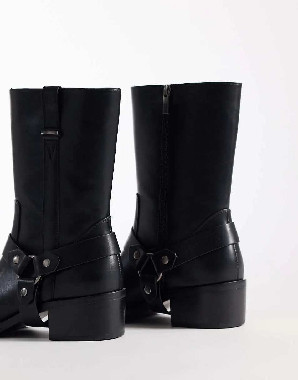 ASOS DESIGN boot with metal hardware and removable buckle in black