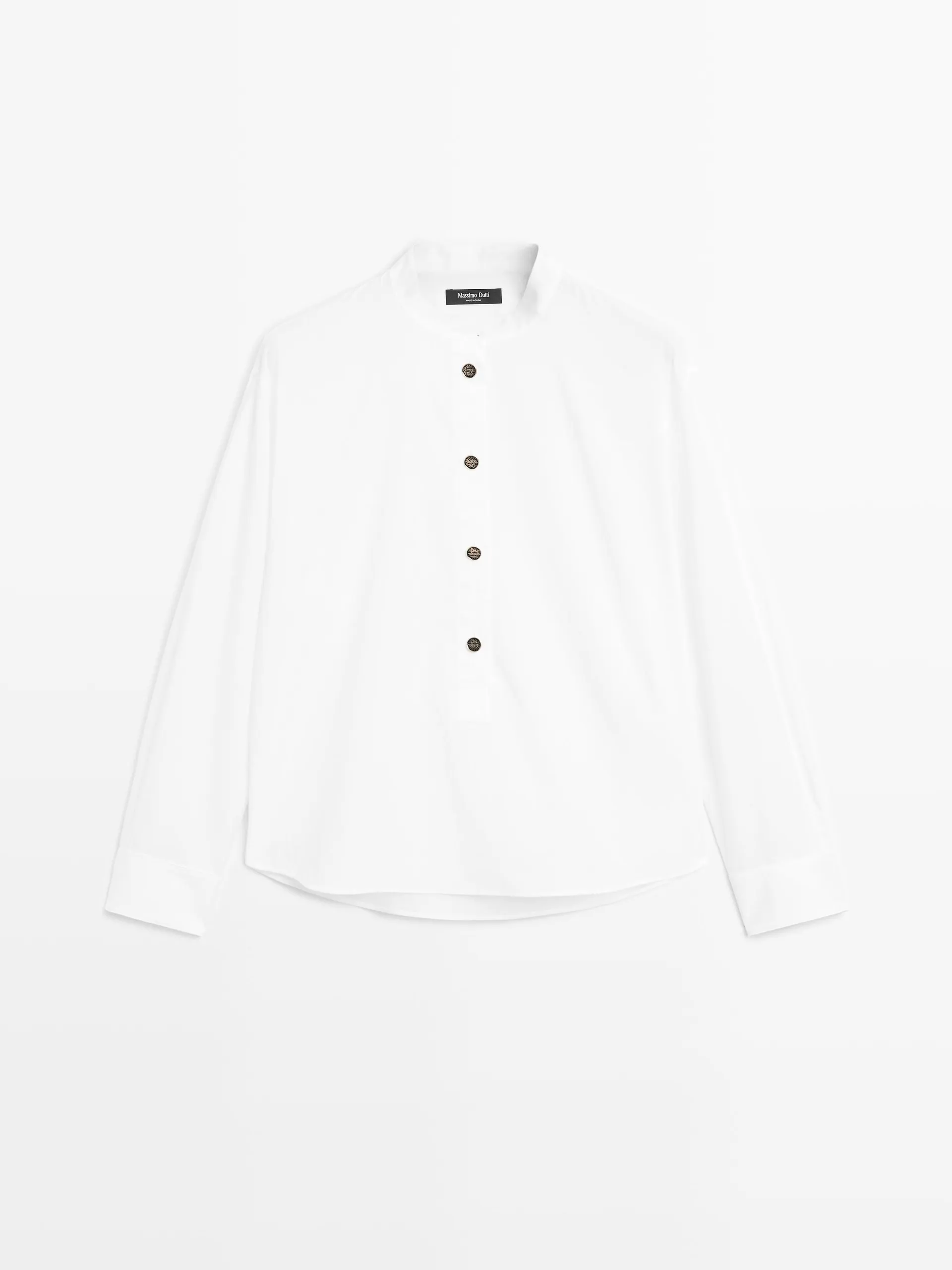 Overhemd met opstaande kraag en goudgele knopen