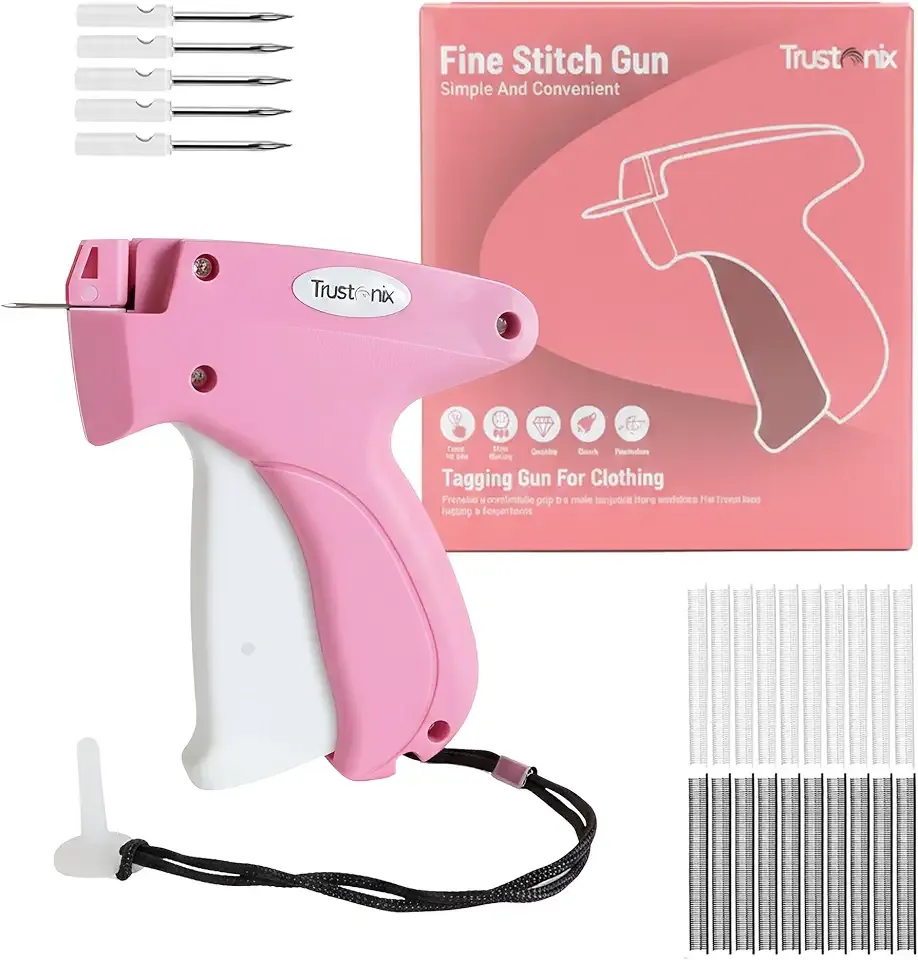 Trustonix - Tagging Gun for Clothing | Fine Stitch Mini Stitch Gun | Quick Clothing Fixer | Sewing Quilting Hemming Tool | Portable Stitch Tool | 5 Needles | 1000 Black & 1000 White Micro Fasteners
