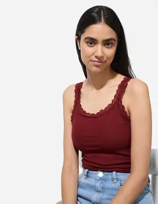 Top - Inserto in pizzo - rosso scuro