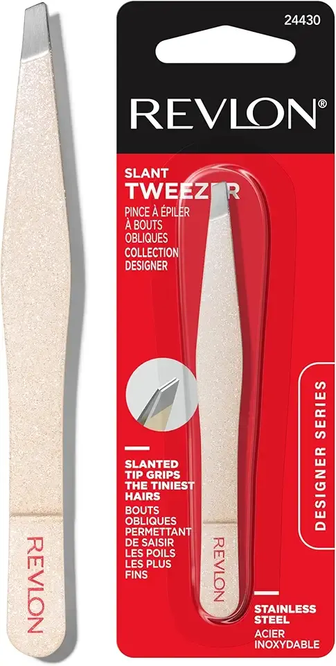 Revlon Designer Series Slant Tweezer, High Precision, Made With Long Lasting Stainless Steel, Stocking Stuffer for Women, 1 Count