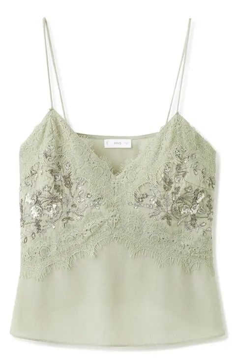 Guru Micro Beaded Embroidered Eyelash Lace Camisole