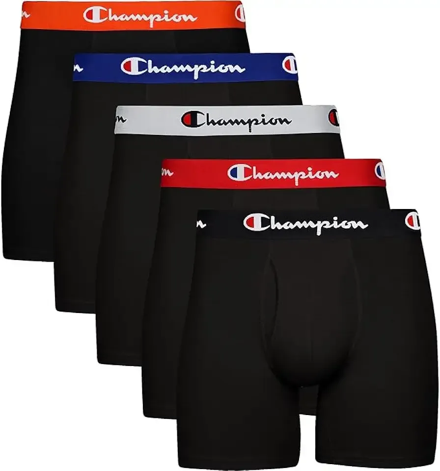 Men's Everyday Cotton Stretch 5 Pack Boxer Briefs, Total Support Pouch, Moisture-Wicking, No Ride-up Fit