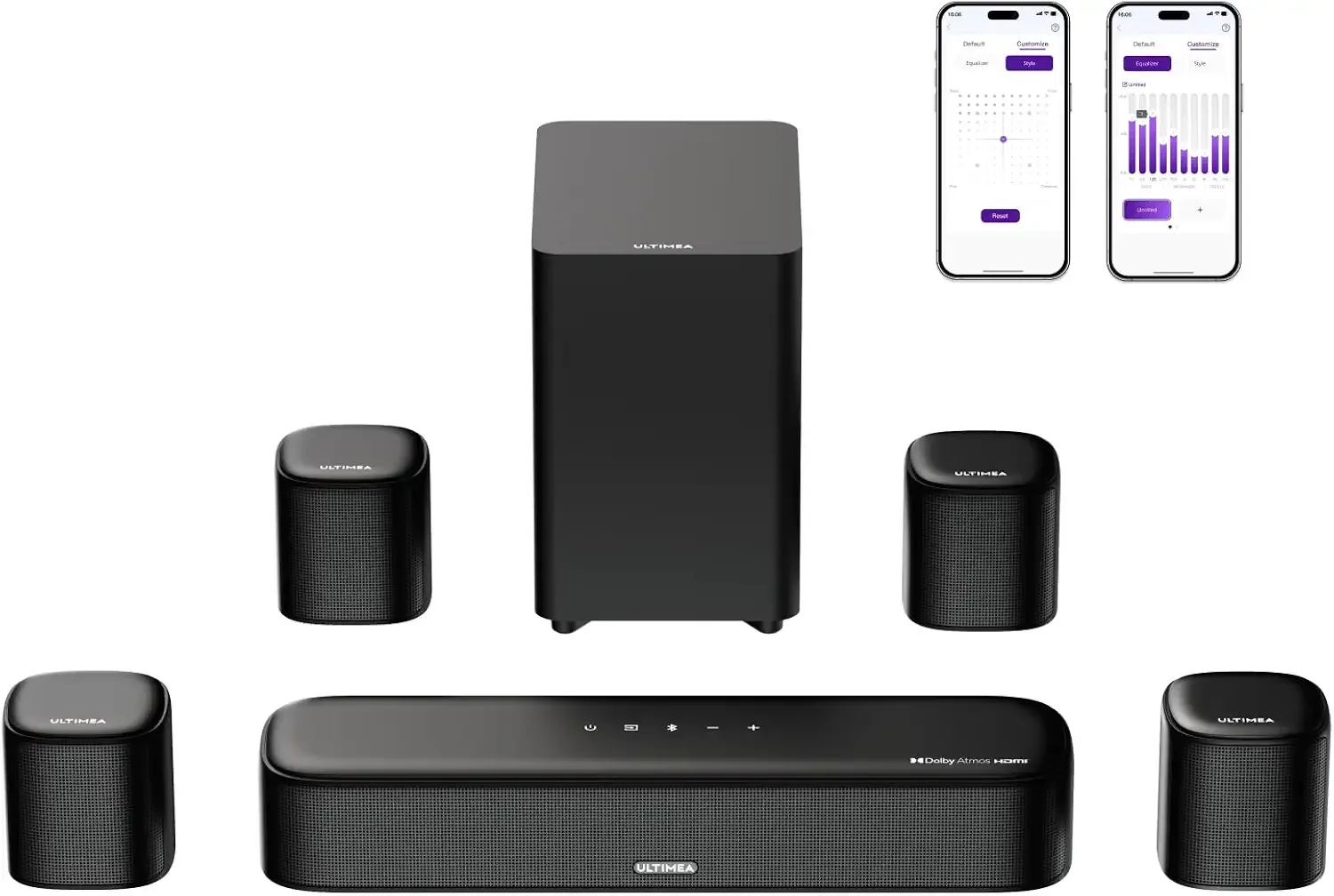 ULTIMEA 7.1ch Dolby Atmos Surround Sound System for TV, with 4 Surround Speakers, Surround Sound System Sound Bar with Subwoofer for Home Theater, App Control, HDMI eARC, Aura A60, 2026 Model