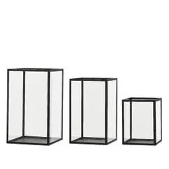 Set van 3 windlichtjes glas zwart