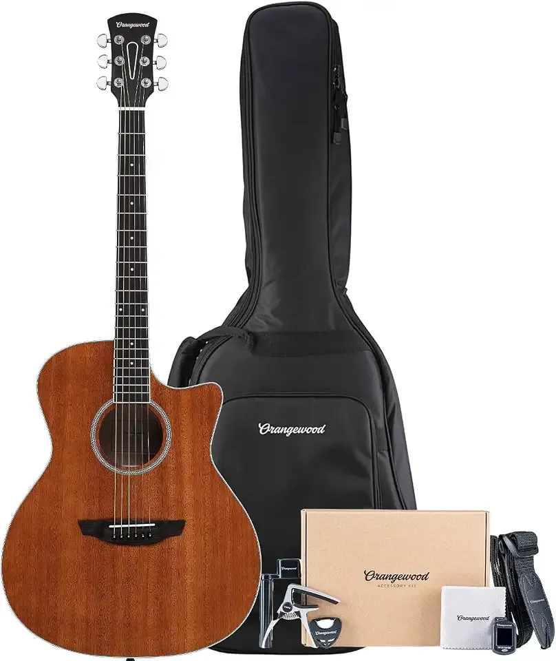 Orangewood Rey Cutaway Acoustic with Mahogany Top, Padded Gig Bag, Accessory Kit Including Strap, Tuner, Picks, Capo