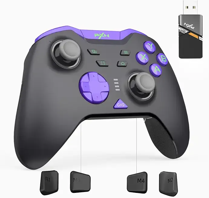 PXN P5 8K Wireless Gaming Controller, Capacitive Joystick, 2.4G PC Controller, Hall Triggers, Dual Vibrators, APP, 4-Macro, 3-Mode(2.4G/BT/SW), for PC,Switch,Android,iOS