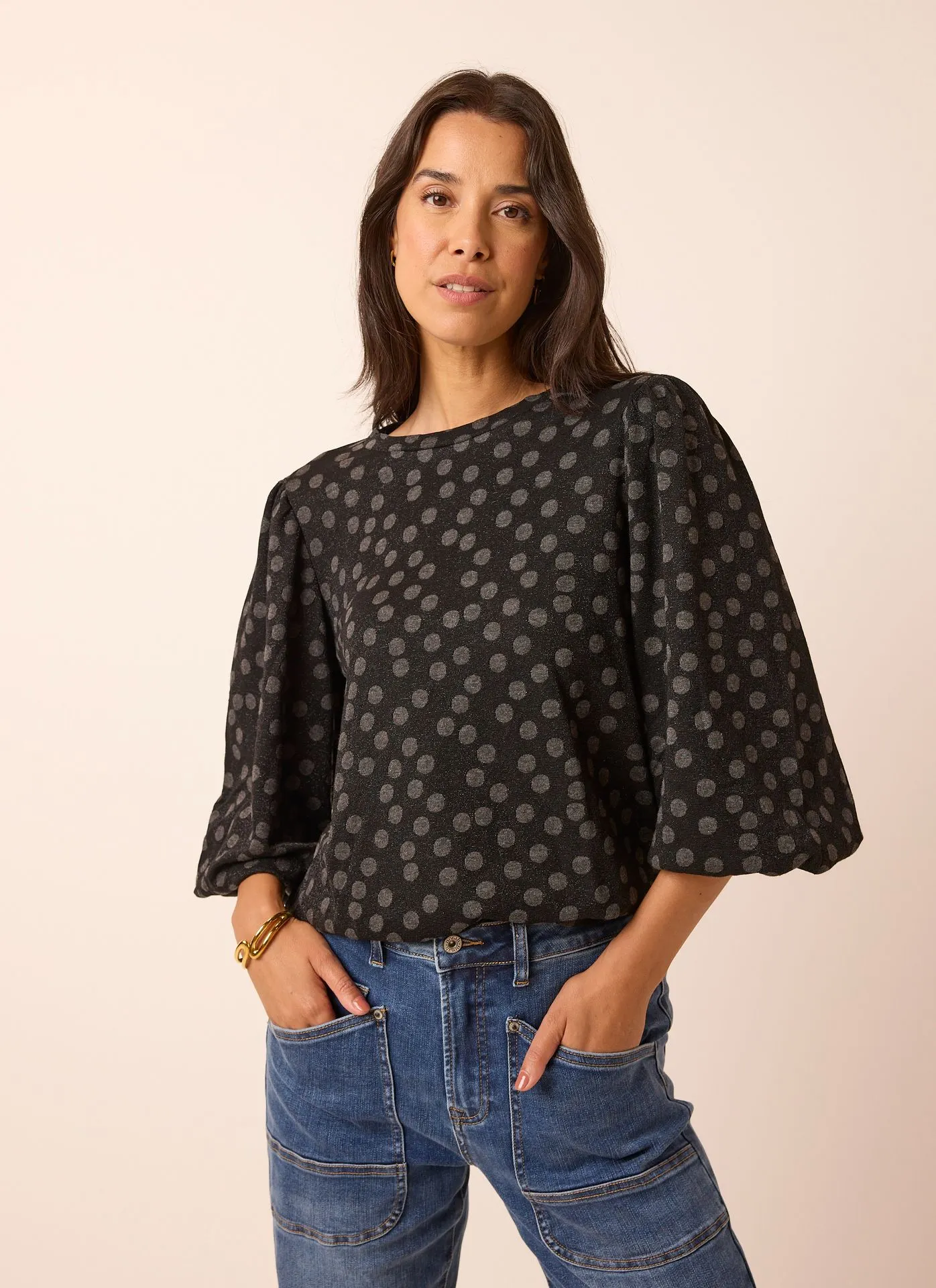 Zwart/grijs polkadot shirt