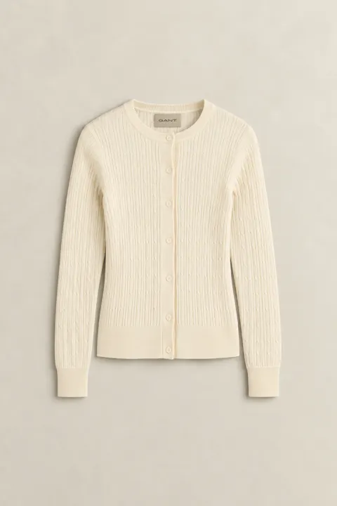 Flettestrikket cardigan i bomull og kasjmir