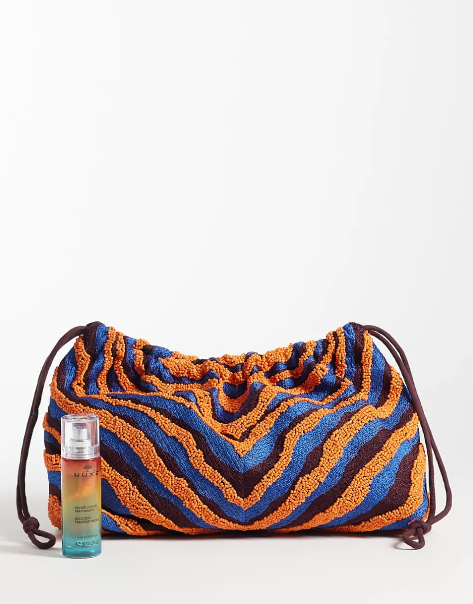 ASOS DESIGN animal print beaded clutch in multi