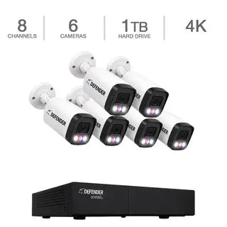 Defender AI POWERED Sentinel 4K Ultra HD Wired 8 Channel PoE NVR Security System with 6 Metal Cameras with 1 TB HDD