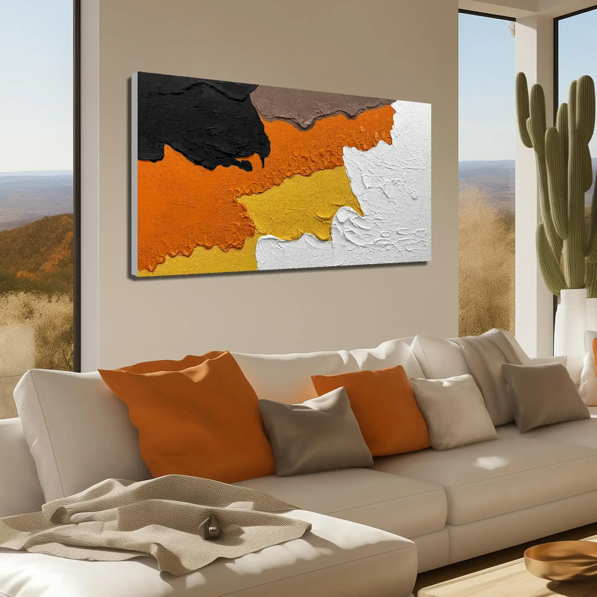 SKYRISE Hand Painted Textured Minimalist Colorful Wall Art 47x24 Inches | Textured Painting Artwork Decorative Wall-Decor for Living Room Bedroom Dining Room Home Office