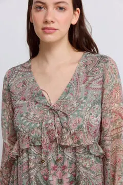 Vestido midi estampado volante