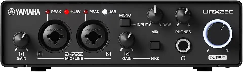 Yamaha 2-in/2-out USB-C Audio/MIDI Interface with 32-bit/192kHz Support, 2 combo Inputs, DSP-Powered Mixing/Effects, Steinberg Software Suite, Black URX22C
