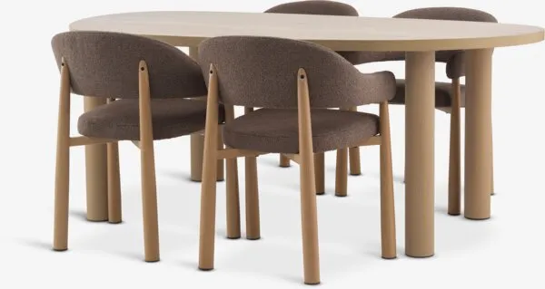 RAVNSBJERG L200 tafel warm eiken + 4 ROUST donker zand